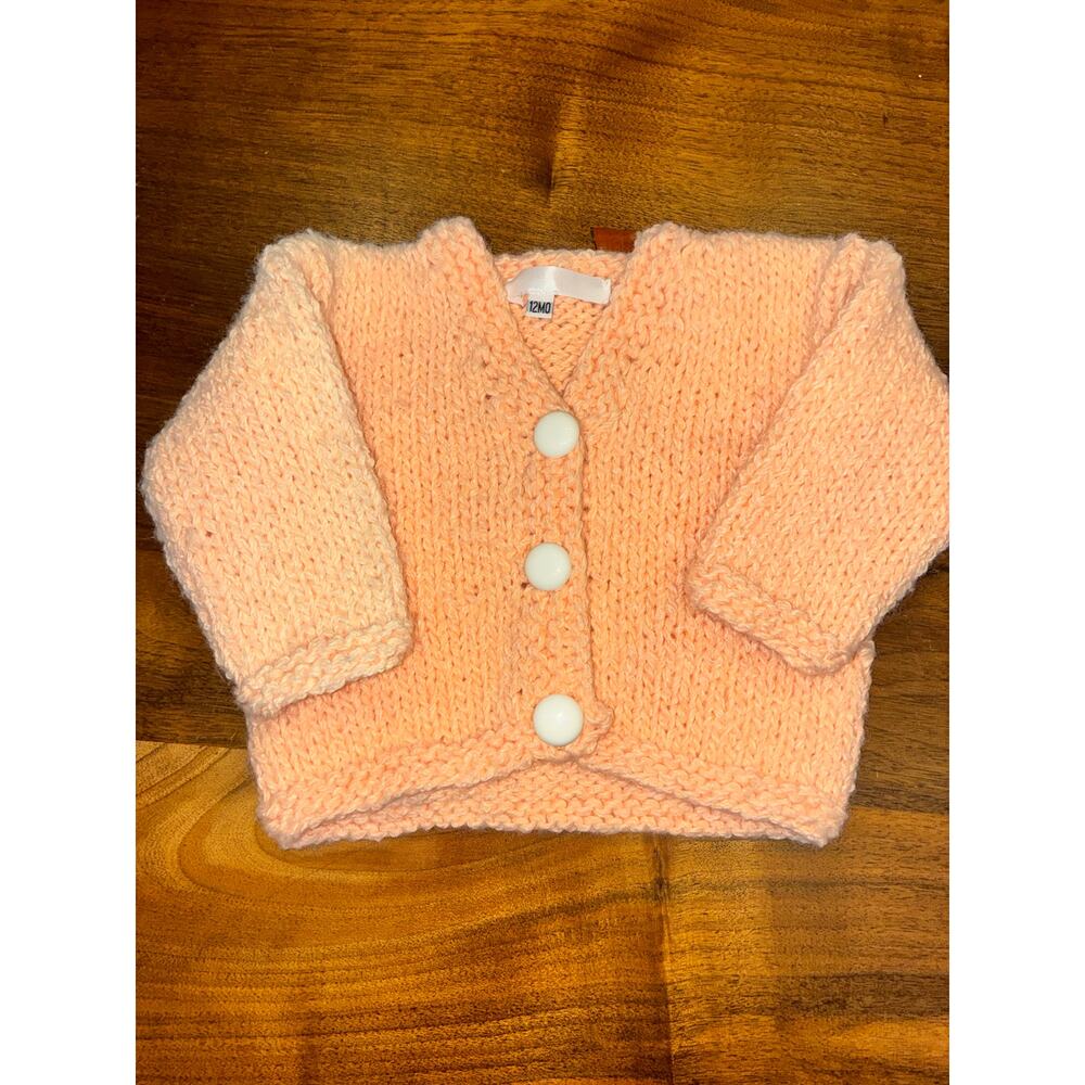 handmade vintage baby cardigan‎ peach pink 12 months